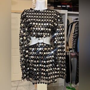 Black Sequin Long Sleeve Dress